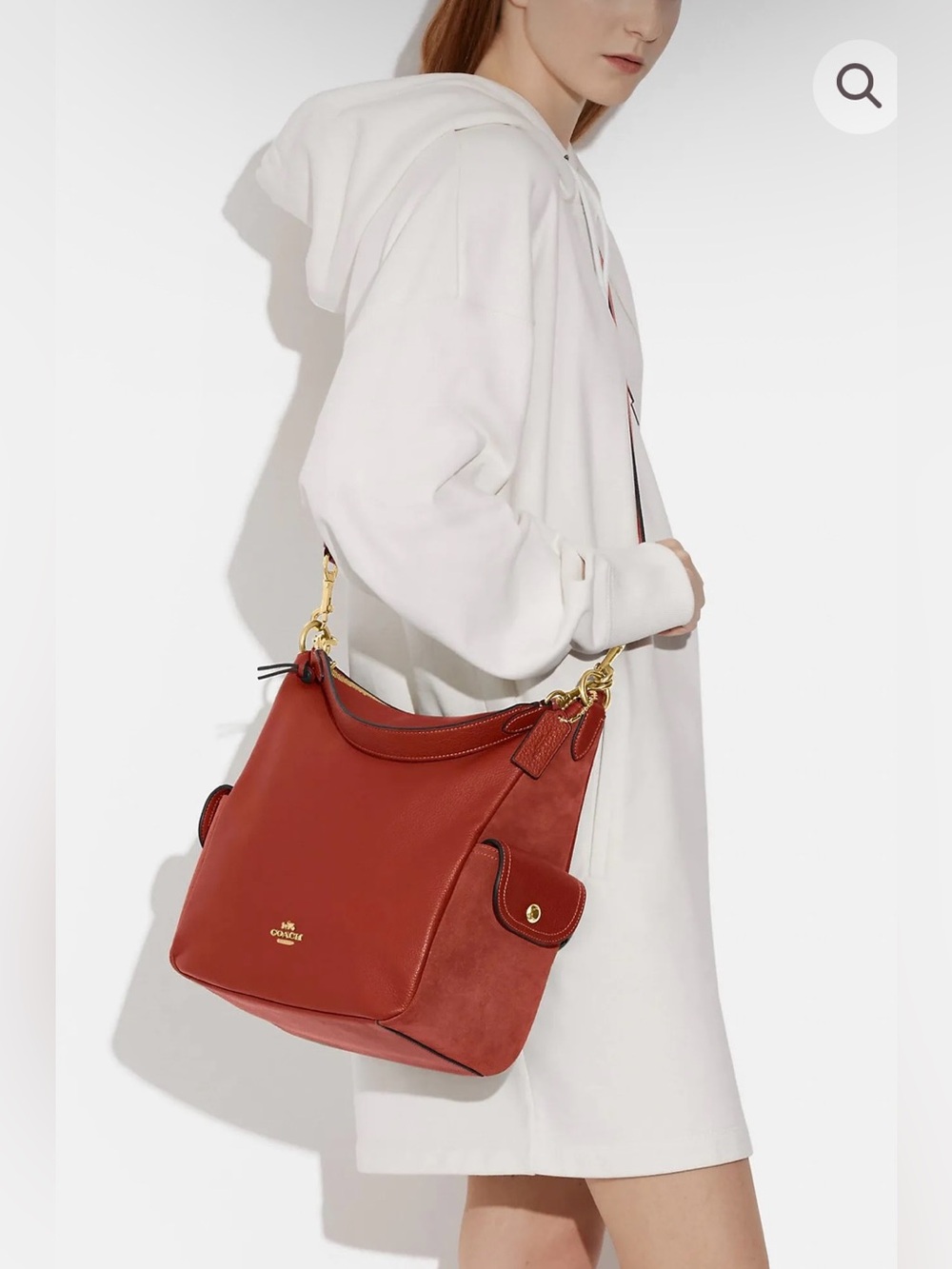Coach Pennie Shoulder Bag features gold hardware and side suede pockets - Picture 8 of 15